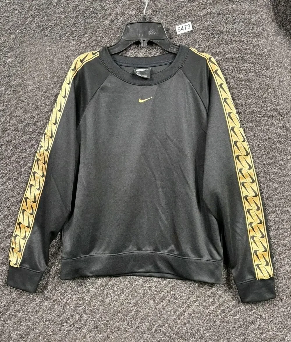 Nike Sweatshirt Mens Small Black Gold Chain Print Sleeve Crewneck BM3459-011